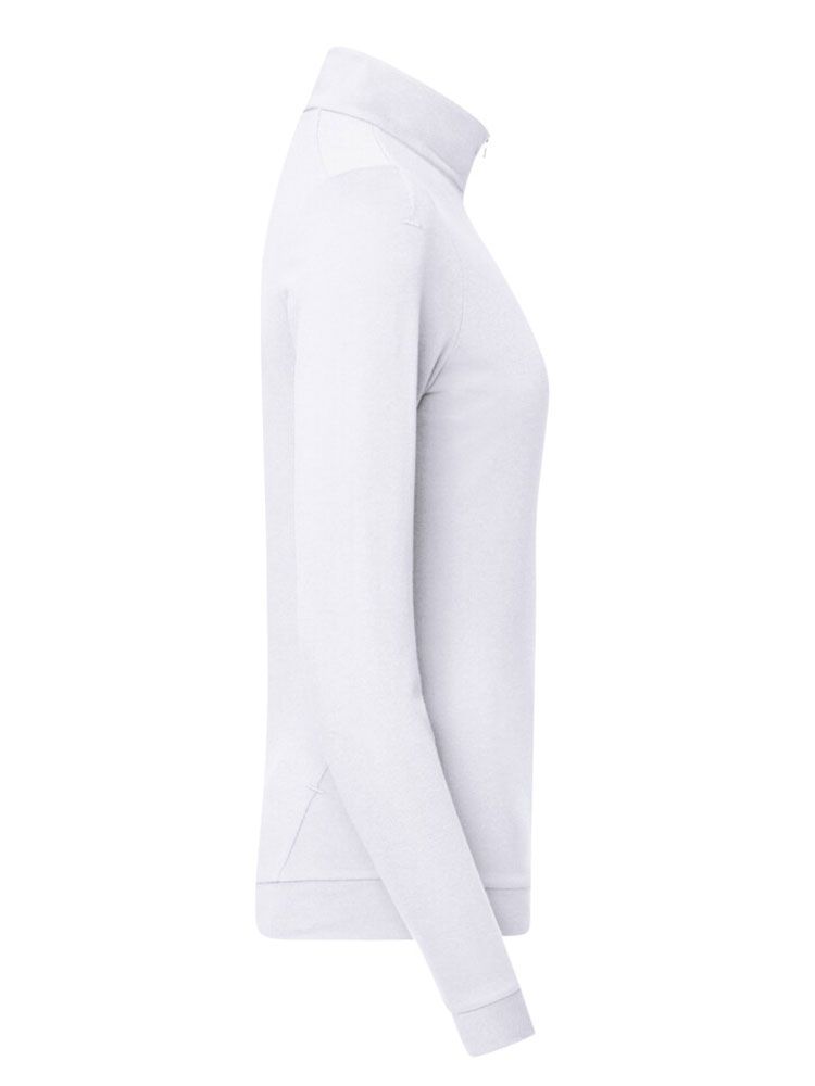 Damen Zip-Longsleeve in Weiß mit 1/3-Zip und schwarzem Reißverschluss