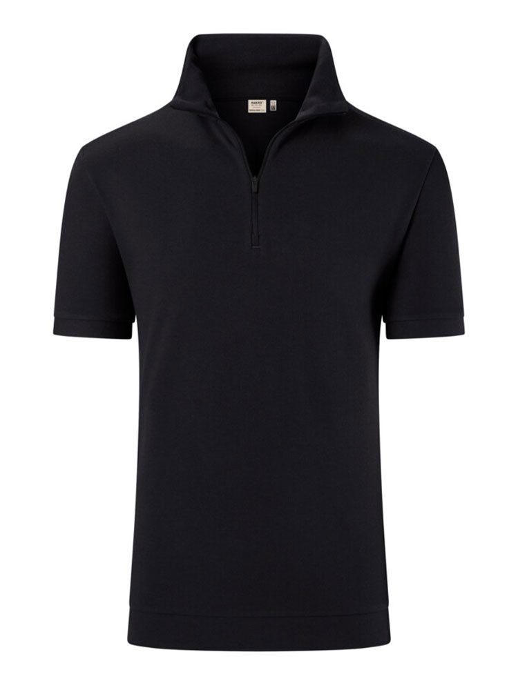 Schwarzes Zip-Shirt für Herren aus strapazierfähigem Piqué mit Reißverschluss und Regular Fit