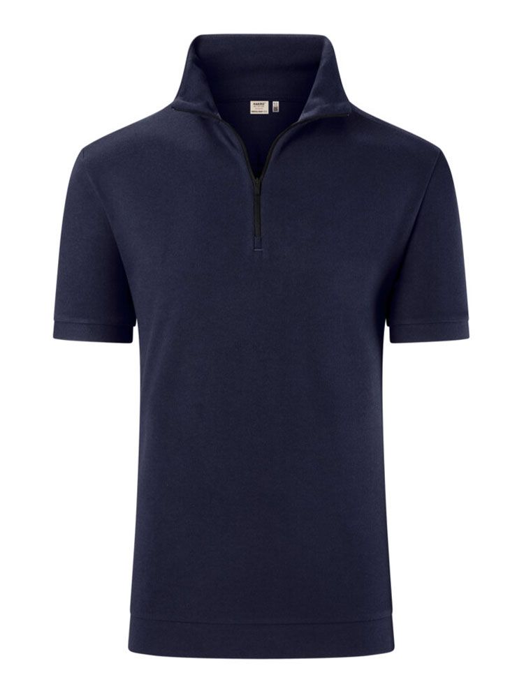 Dunkelblaues Zip-Shirt für Herren aus strapazierfähigem Piqué mit Reißverschluss und Regular Fit