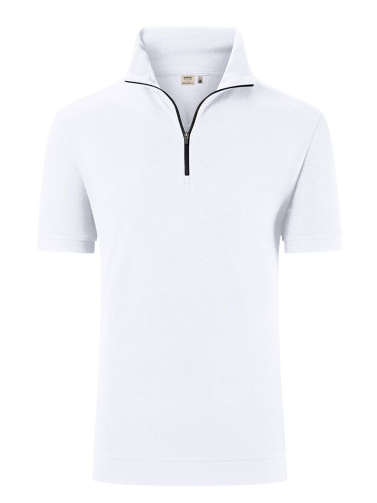 Weißes Poloshirt mit Reißverschluss für Herren – pflegeleicht, nachhaltig, ideal für Berufsalltag