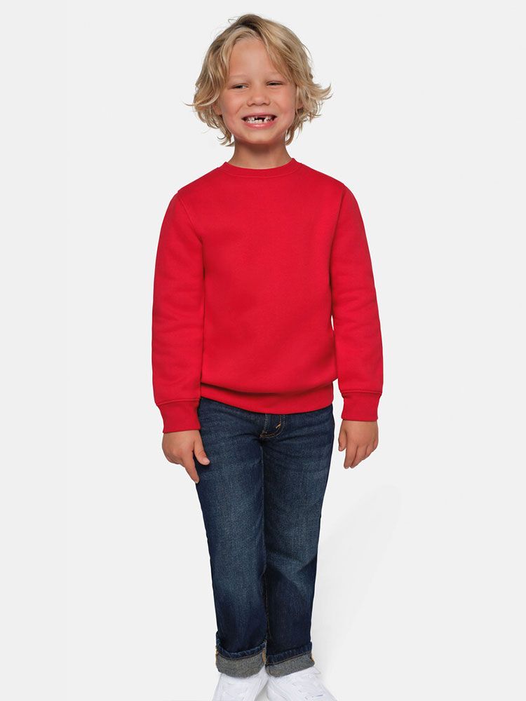 Kinder Sweatshirt aus Bio-Baumwolle in Rot mit Rundhalsausschnitt und Rippbündchen
