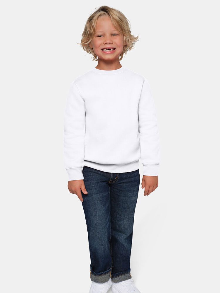 Kinder Sweatshirt Bio-Baumwolle in Weiß mit Rippbündchen und Rundhalsausschnitt