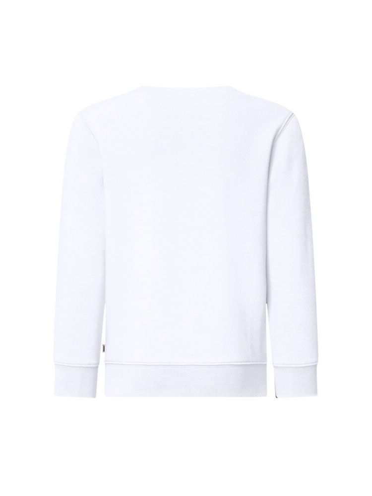 Kinder Sweatshirt Bio-Baumwolle in Weiß mit Rippbündchen und Rundhalsausschnitt