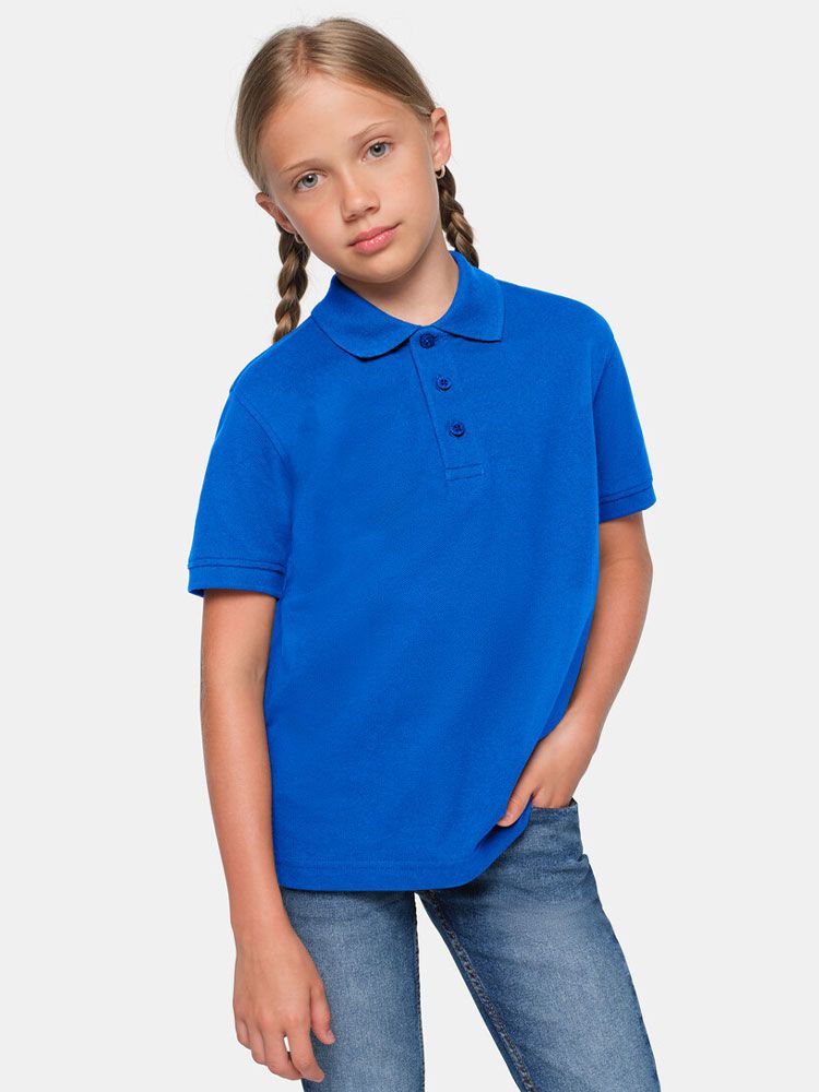 Blaues Kinder Poloshirt aus Bio-Baumwolle mit Kragen – Schuluniform geeignet