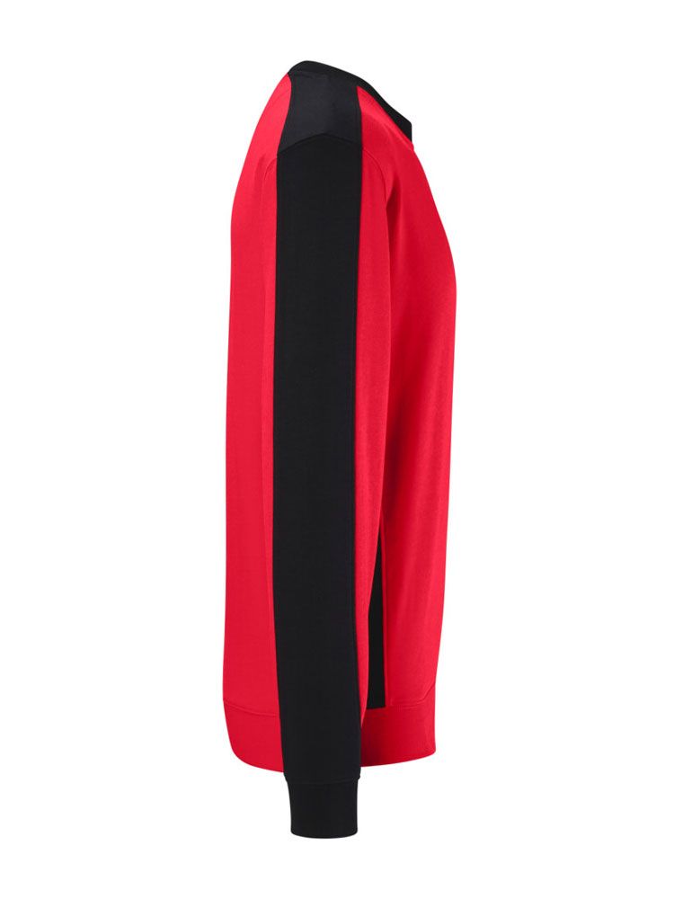 Arbeitssweatshirt rot mit schwarzen Kontraststreifen, Regular Fit für Feuerwehr & Rettungsdienste