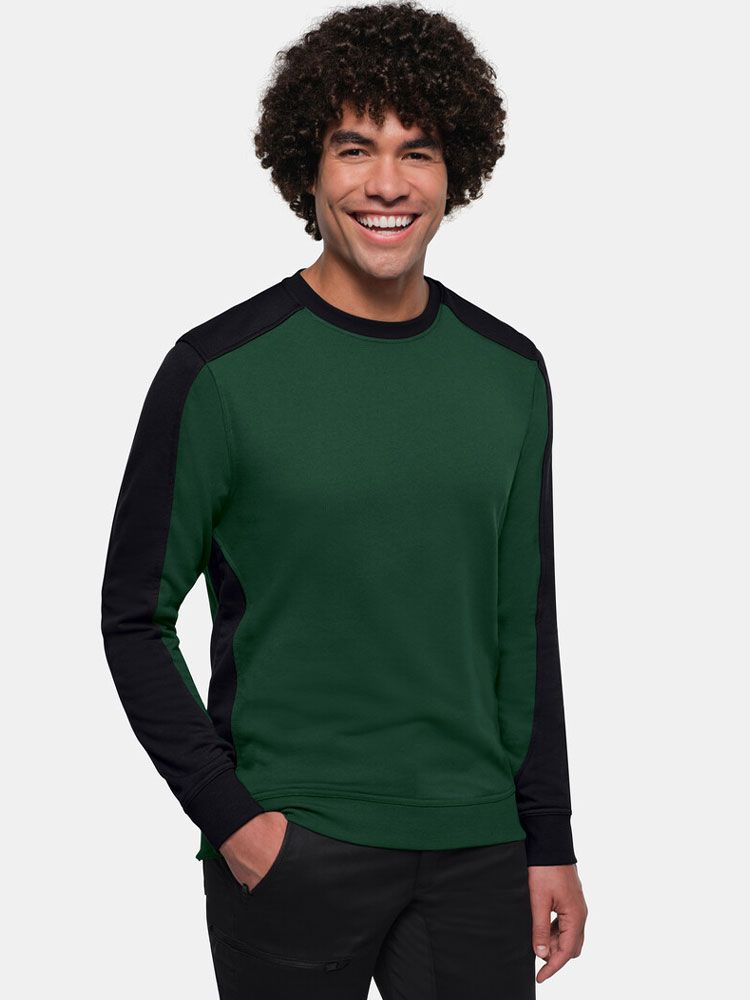 Arbeitssweatshirt dunkelgrün mit schwarzen Kontraststreifen, Regular Fit für Gartenbau & Forst