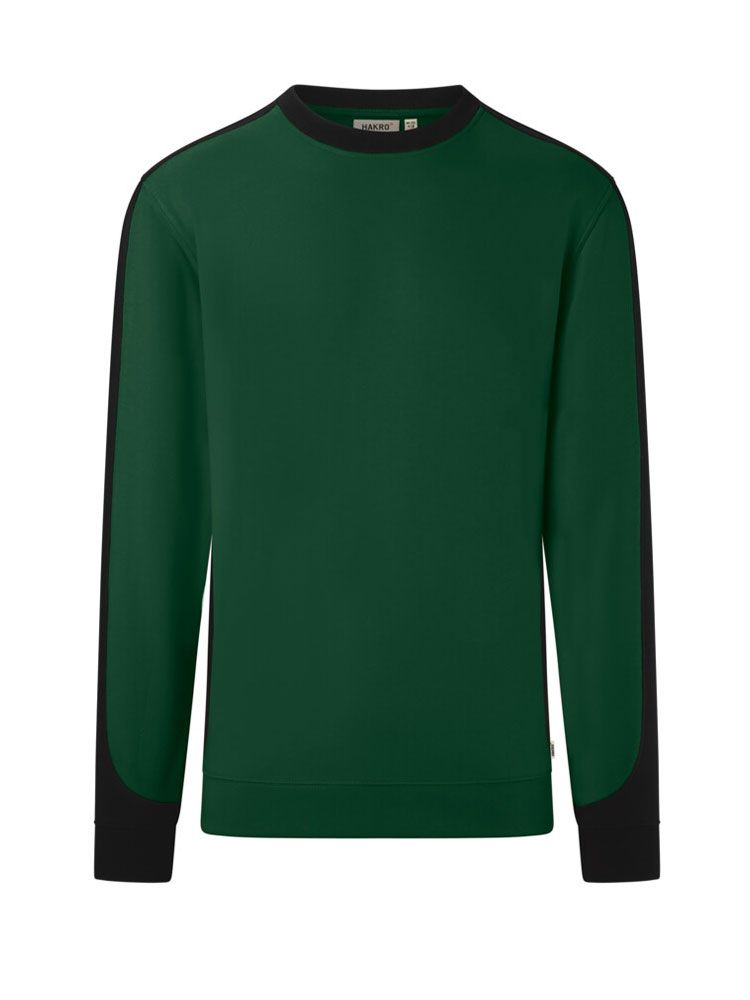 Arbeitssweatshirt dunkelgrün mit schwarzen Kontraststreifen, Regular Fit für Gartenbau & Forst
