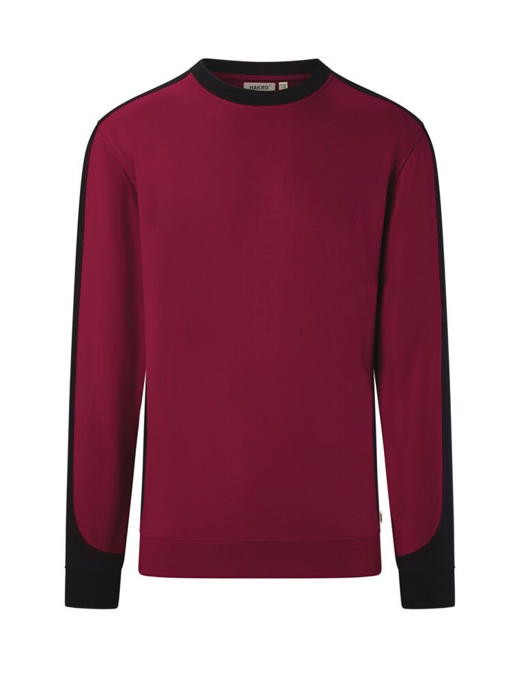 Sweatshirt Arbeit weinrot mit schwarzem Kontraststreifen, Regular Fit, industriewäschetauglich