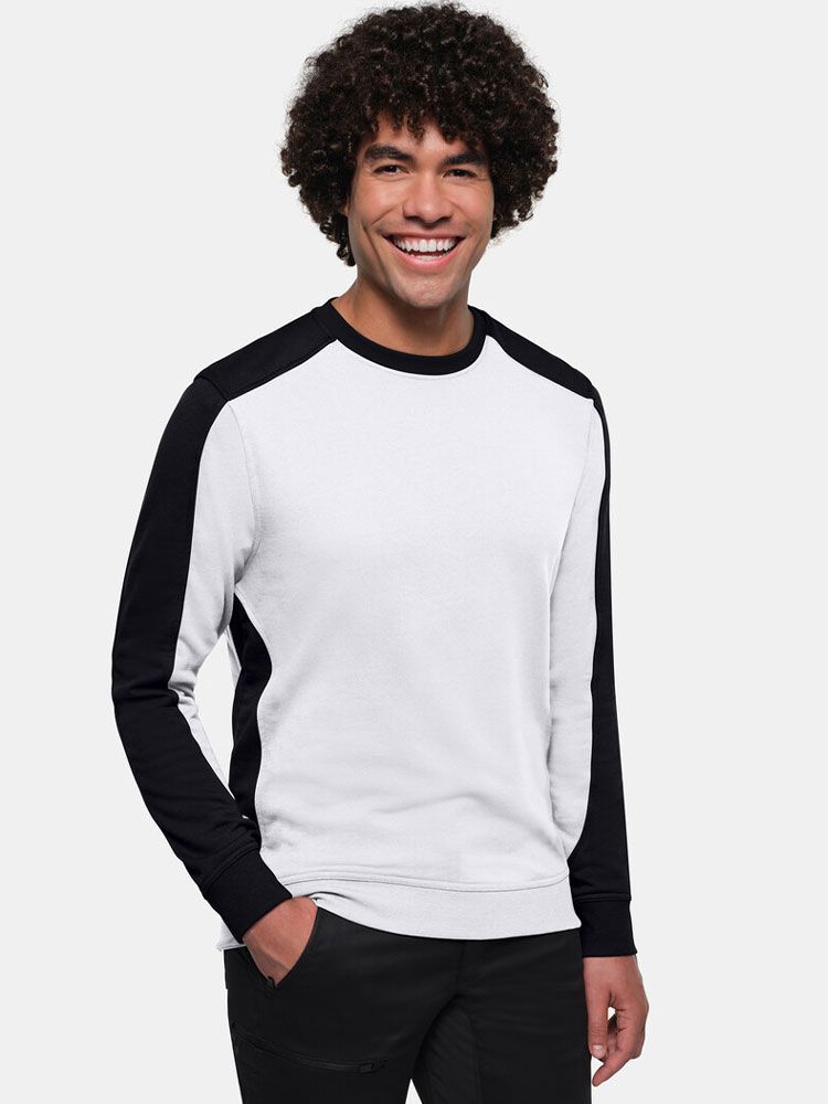 Weißes Arbeits Sweatshirt mit schwarzen Kontraststreifen, Regular Fit für Maler & Handwerk