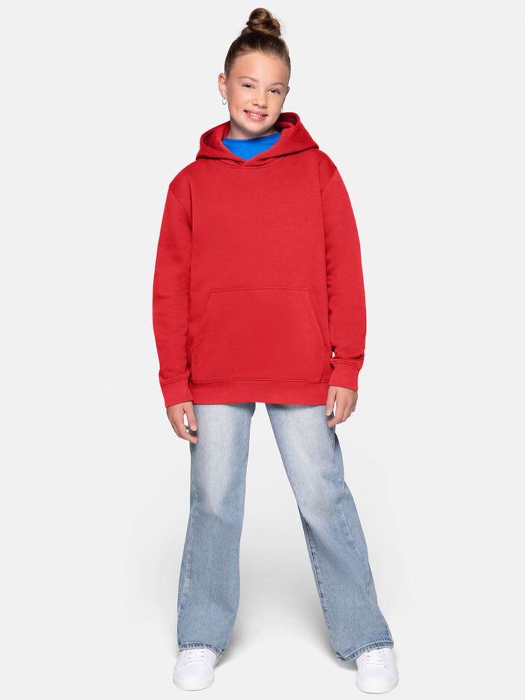 Rotes Kinder Kapuzen-Sweatshirt aus Bio-Baumwolle mit Kängurutasche