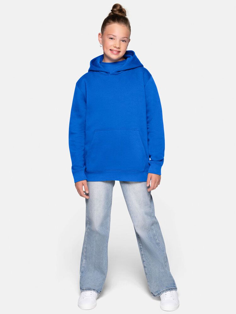 Blaues Kinder Kapuzen-Sweatshirt aus Bio-Baumwolle mit Kängurutasche