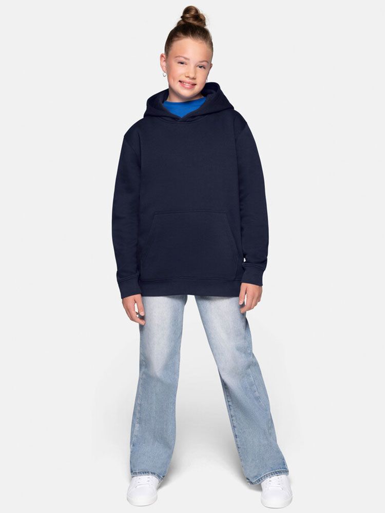 Dunkelblaues Kinder Kapuzen-Sweatshirt aus Bio-Baumwolle mit Tasche