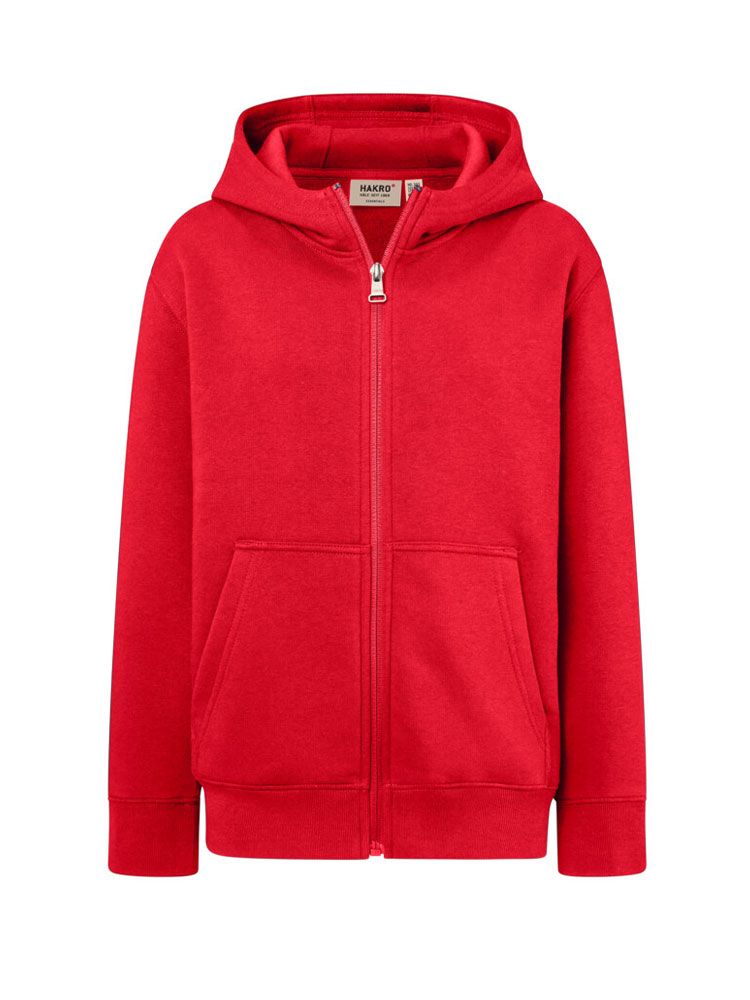 Rote Kinder Kapuzen-Sweatjacke aus Bio-Baumwolle mit Reißverschluss