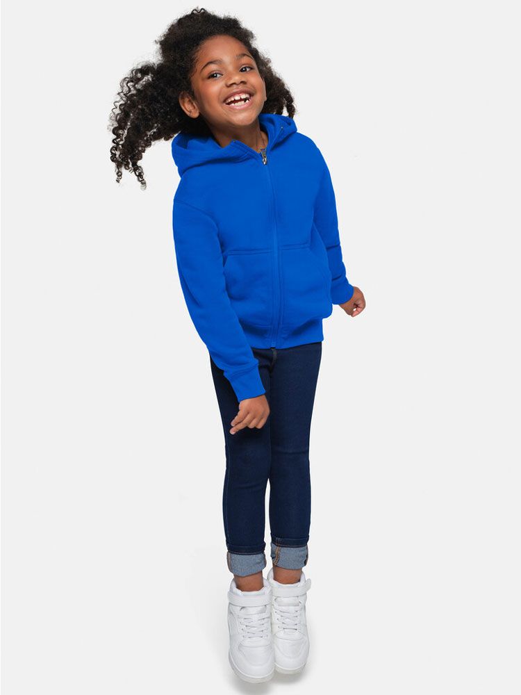 Blaue Kinder Kapuzen-Sweatjacke aus Bio-Baumwolle mit Kängurutaschen