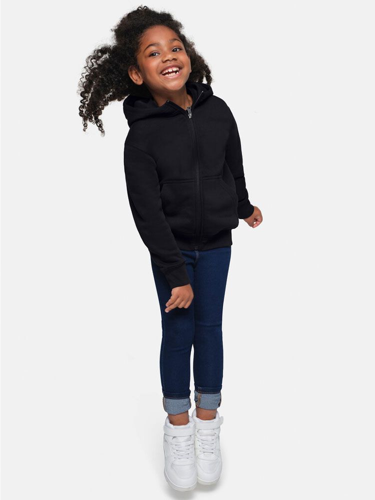 Schwarze Kinder Kapuzen-Sweatjacke aus Bio-Baumwolle mit Reißverschluss