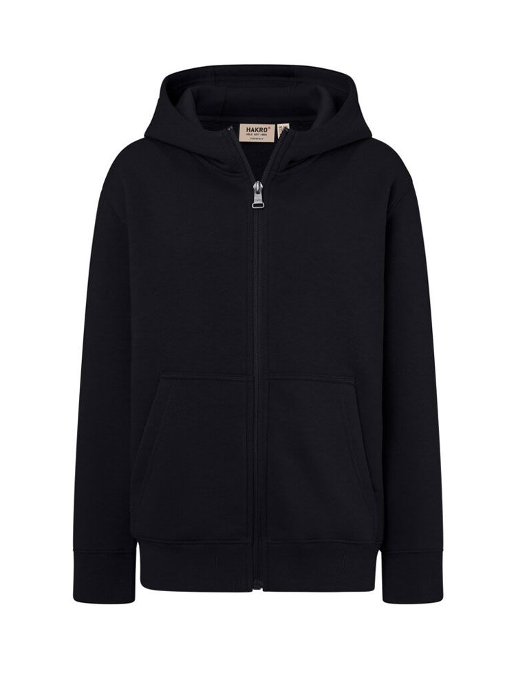 Schwarze Kinder Kapuzen-Sweatjacke aus Bio-Baumwolle mit Reißverschluss