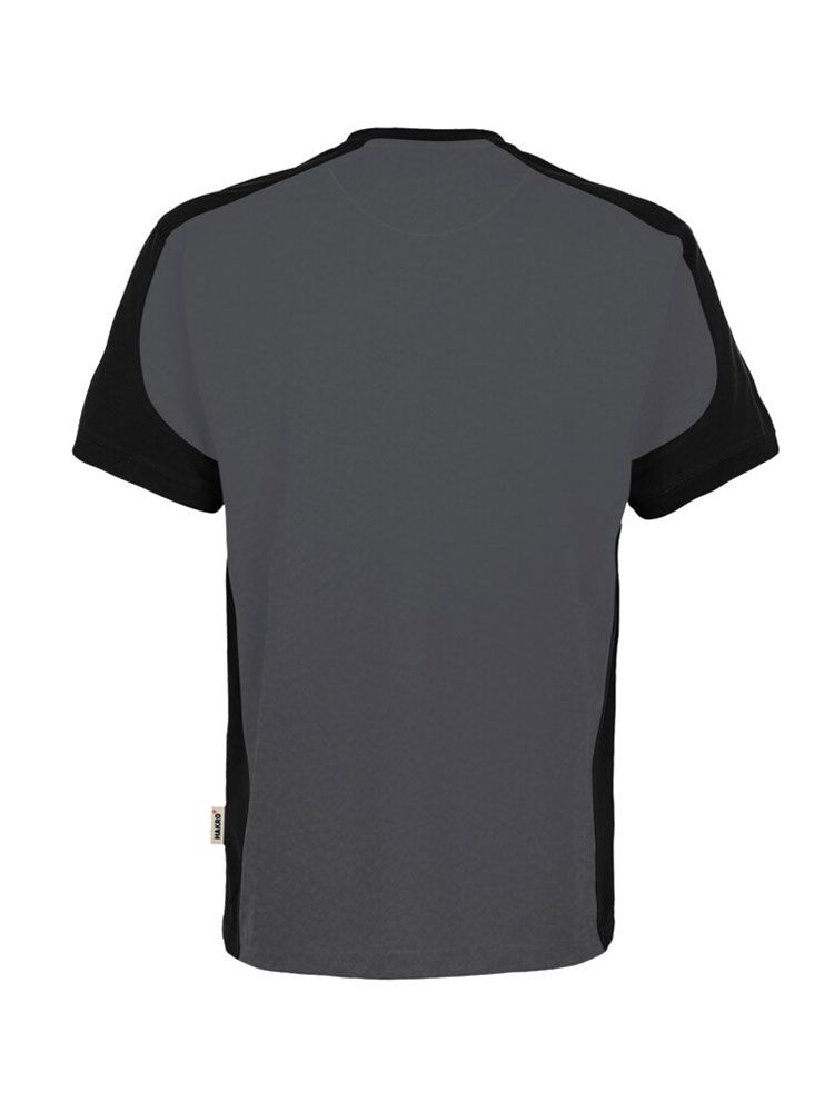 Anthrazitfarbenes Arbeits T-Shirt mit schwarzen Kontrasteinsätzen – ideal für Stickerei oder Druck mit Firmenlogo.