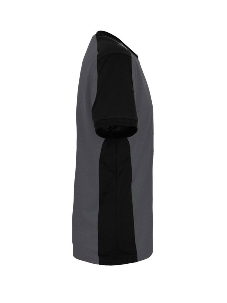 Anthrazitfarbenes Arbeits T-Shirt mit schwarzen Kontrasteinsätzen – ideal für Stickerei oder Druck mit Firmenlogo.