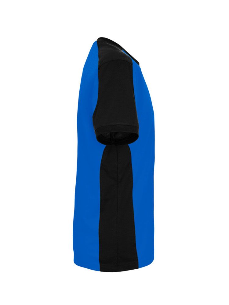 Blaues Arbeits T-Shirt mit dunklen Kontrasteinsätzen – ideal für Handwerk, Technik und Logistik.