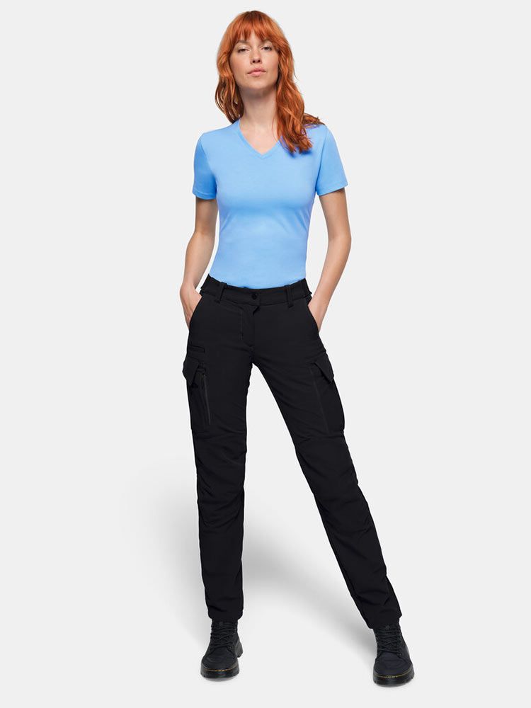Arbeitshose Damen Stretch in Schwarz von HAKRO mit Cargotaschen und ergonomischer Passform