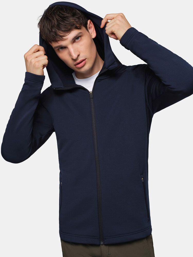 Leichte Kapuzenjacke Herren in Dunkelblau aus Interlock-Fleece – ideal für Beruf, Technik & Freizeit
