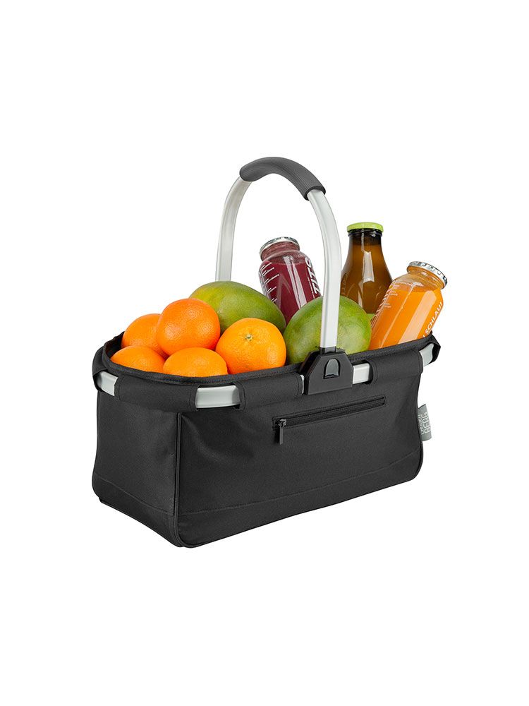 „Faltbarer Einkaufskorb schwarz – mit Reißverschluss, Tragegriffen und stabilem Rahmen“