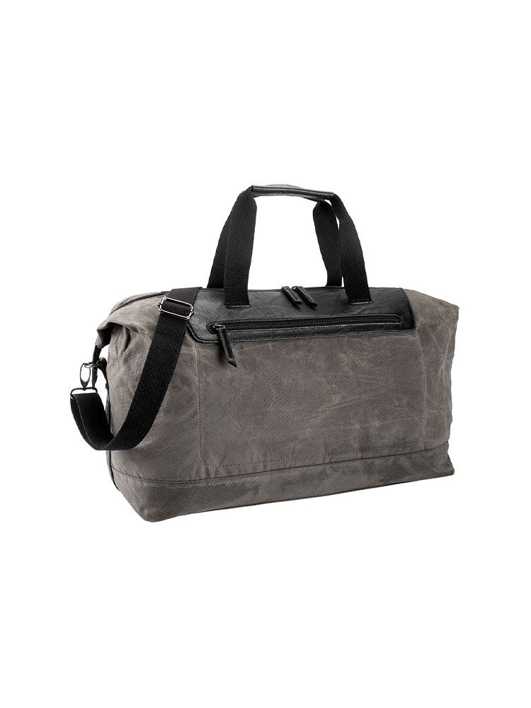 Modische Reisetasche MONACO aus Canvas (30 L) in Grau mit Schultergurt und Vortasche.
