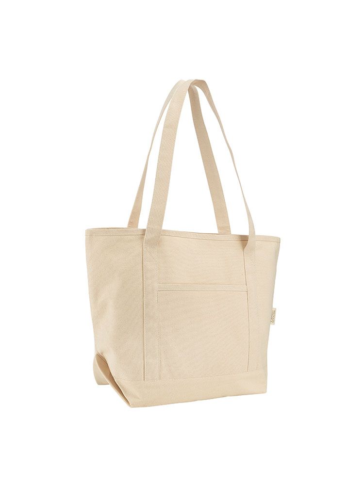 „Nachhaltige Tasche aus recycelter Baumwolle mit Vortasche – 16 l Volumen, Tragegriffe 70 cm“