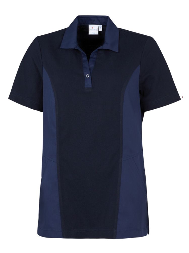 Dunkelblauer Damen Kasack im sportlichen Polo-Stil – ideal für Pflege, Praxis oder Klinikalltag