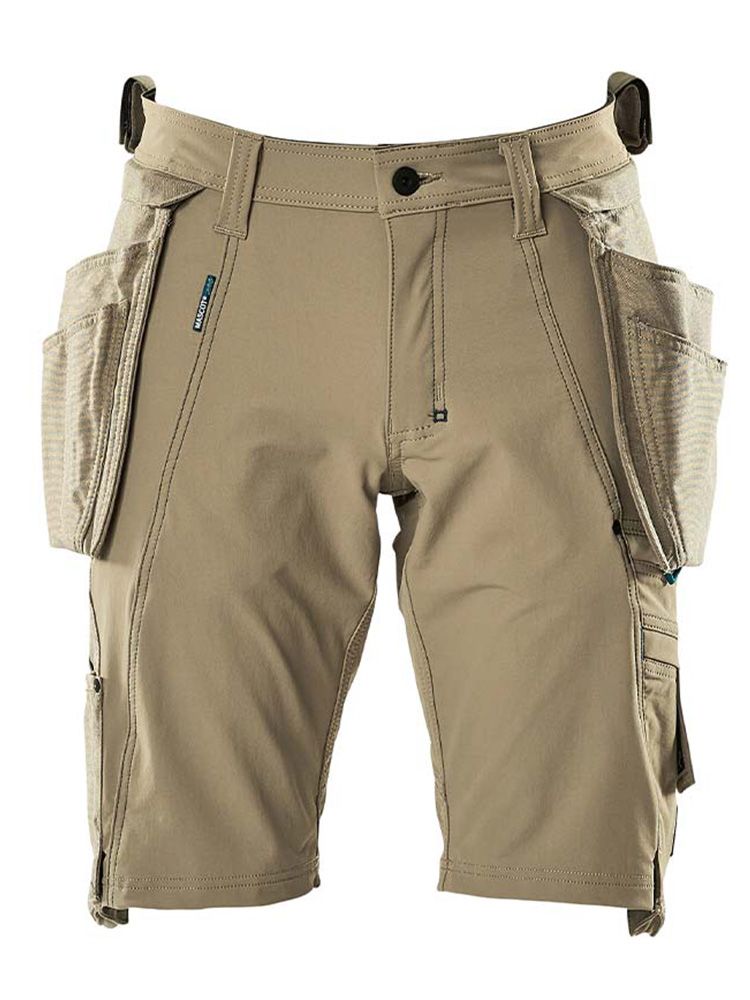 Stretch Shorts mit Hängetaschen in Beige