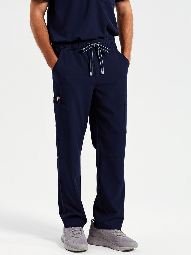 Cargo Stretch Hose Herren in Dunkelblau mit Seitentaschen und Kordelzug für den Berufsalltag