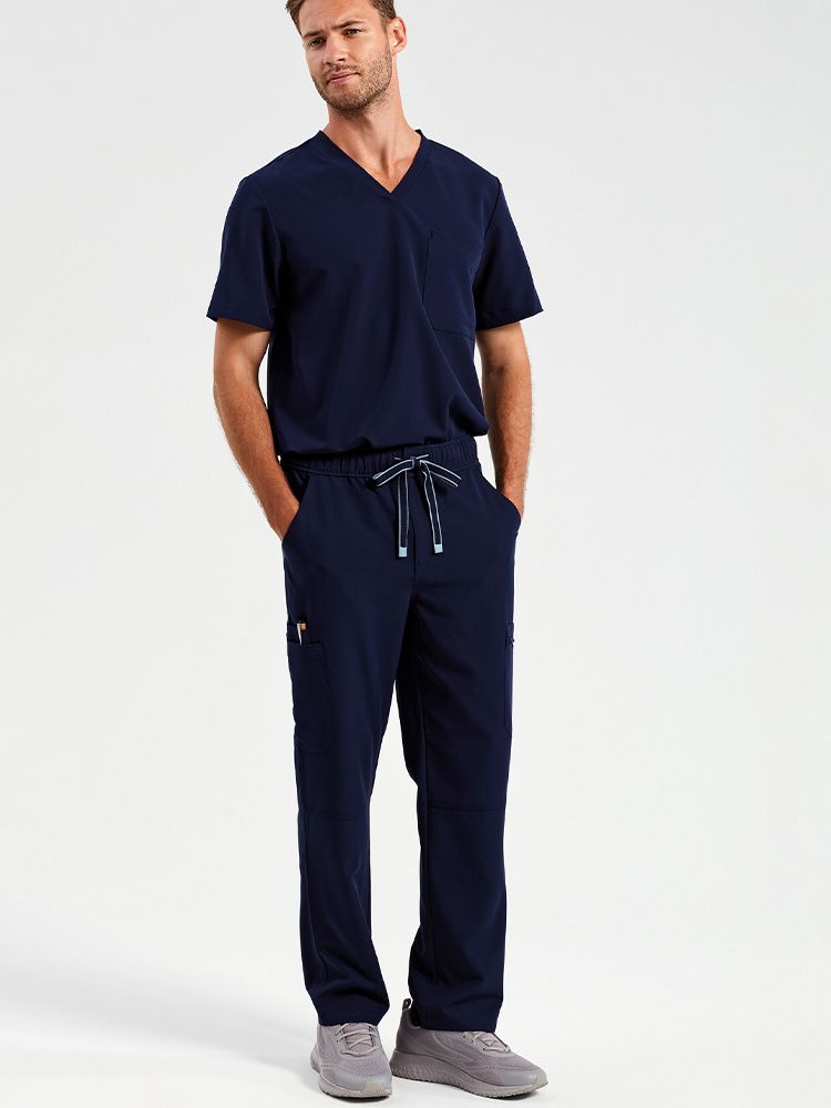 Cargo Stretch Hose Herren in Dunkelblau mit Seitentaschen und Kordelzug für den Berufsalltag