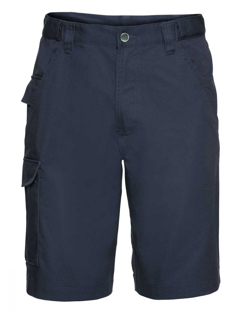 Kurze Arbeitshose Herren dunkelblau mit Cargotasche – robuste Shorts für Handwerk und Montagearbeiten