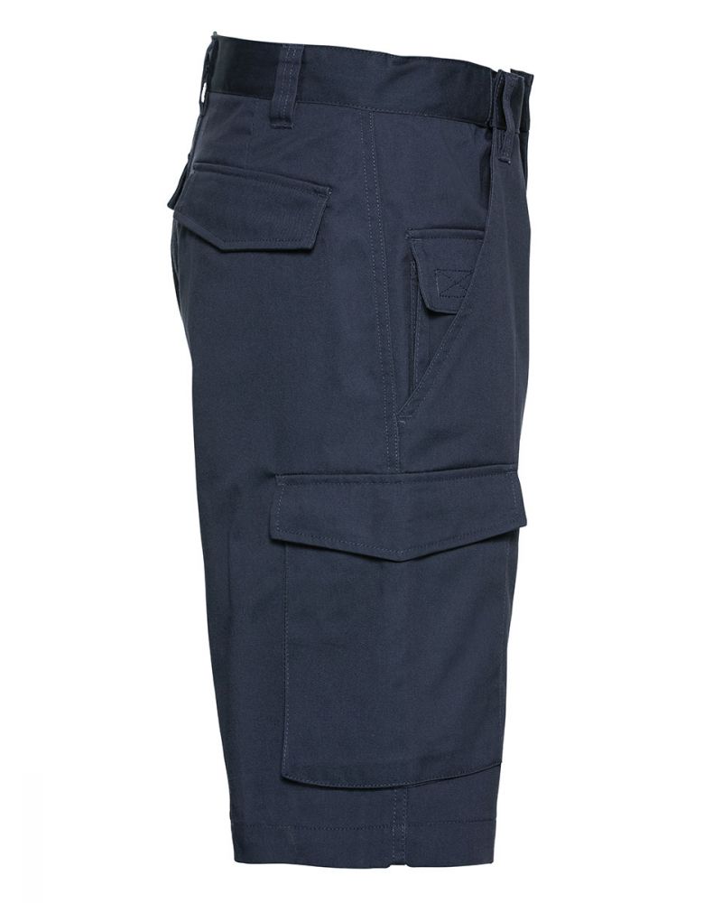 Kurze Arbeitshose Herren dunkelblau mit Cargotasche – robuste Shorts für Handwerk und Montagearbeiten