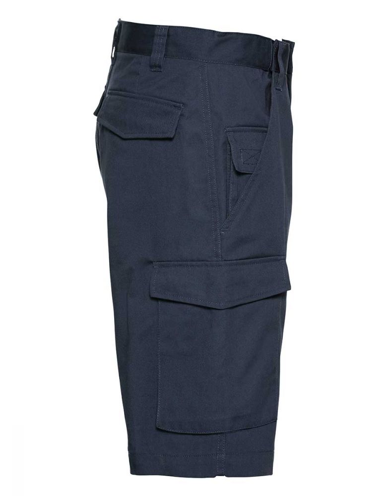Kurze Arbeitshose Herren dunkelblau mit Cargotasche – robuste Shorts für Handwerk und Montagearbeiten