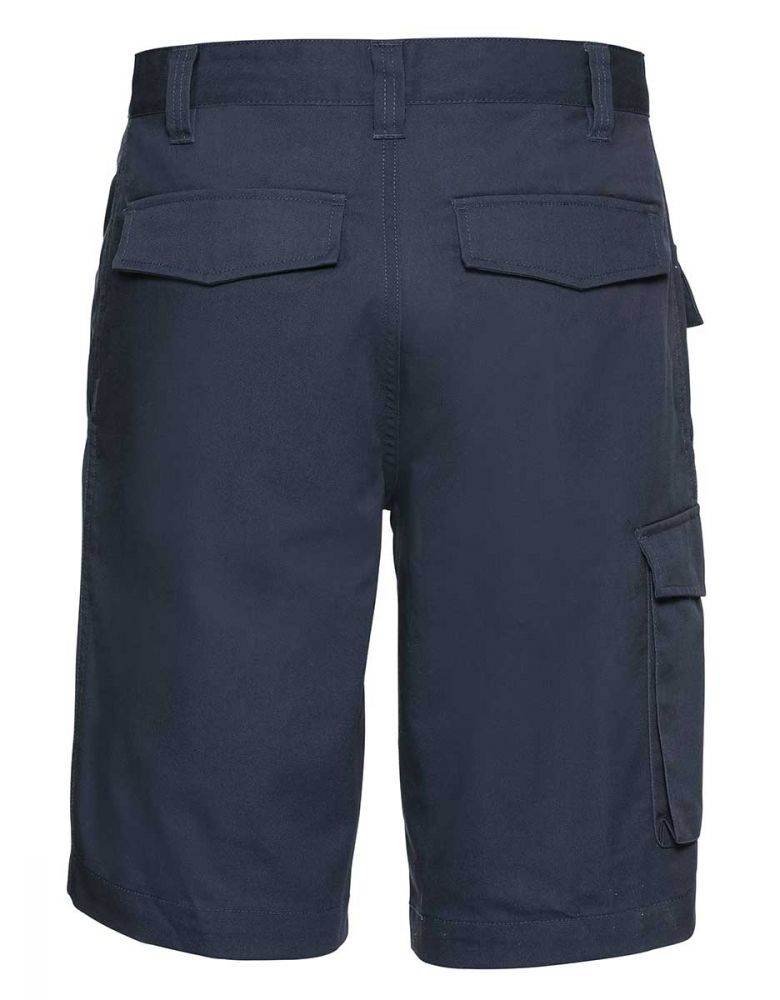 Kurze Arbeitshose Herren dunkelblau mit Cargotasche – robuste Shorts für Handwerk und Montagearbeiten