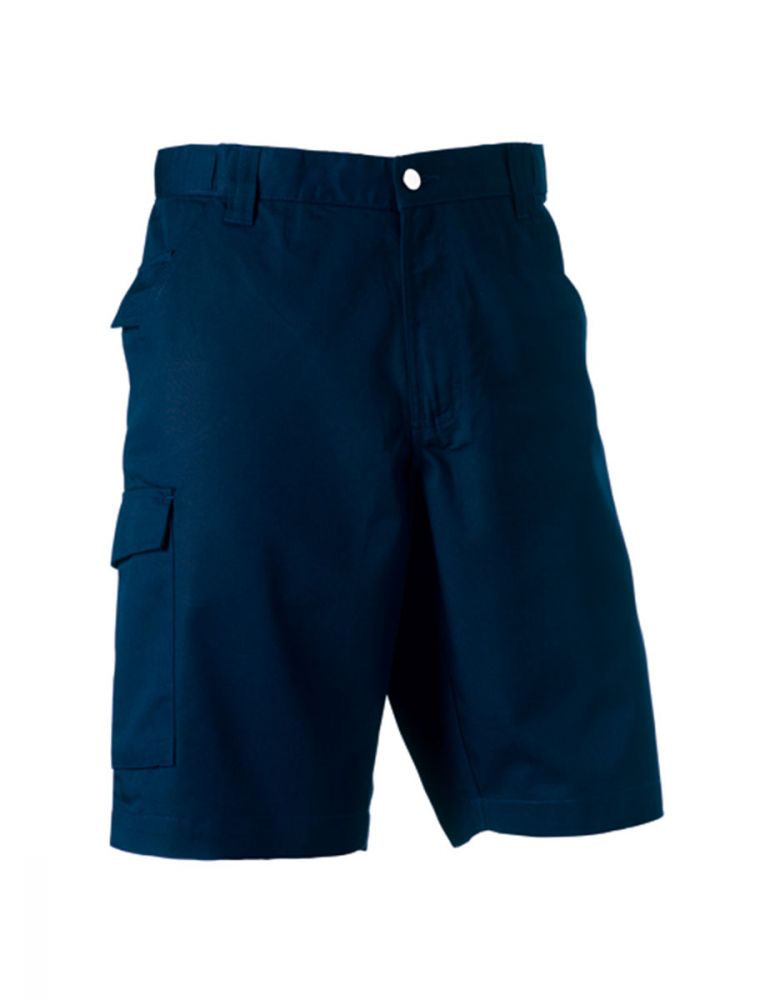 Kurze Arbeitshose Herren dunkelblau mit Cargotasche – robuste Shorts für Handwerk und Montagearbeiten