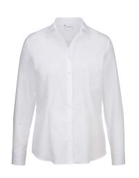 Olymp Bluse Damen Weiß mit Ida-Kragen und geschwungenem Saum aus atmungsaktiver Baumwolle