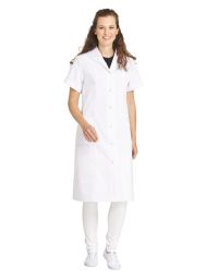 Weißer Kurzarm Arztmantel Damen mit Reverskragen und Taschen für Praxis und Klinik