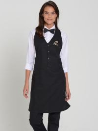 Elegante Service Schürzen Damen in Schwarz mit Westenschnitt und Hüfttasche