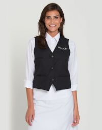 Damen Kellnerweste in Schwarz mit tailliertem Schnitt und Taschen – perfekt für Service & Gastronomie