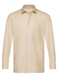 Herrenhemd Beige Langarm mit New-Kent-Kragen und Brusttasche, pflegeleicht und bürotauglich