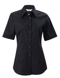 Damen Bluse Schwarz Kurzarm mit tailliertem Schnitt und Seitenschlitzen