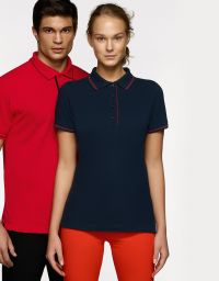 Damen Poloshirt Blau mit Kontrastfarben
