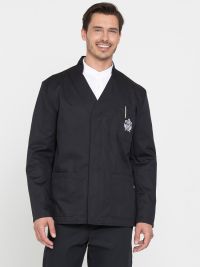 Schwarze Barjacke für Herren mit Stehkragen und verdeckter Knopfleiste – ideal für Service und Barkeeper