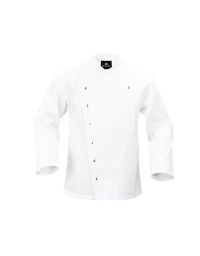 Herren Kochjacke in Weiß mit Langarm, Druckknopfleiste, Brust- und Ärmeltasche – klassisch und hochwertig für Küche, Hotel und Gastronomie