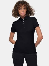 Schwarzes Funktions Poloshirt Damen mit weißer Knopfleiste für Empfang und Service