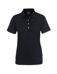 Schwarzes Funktions Poloshirt Damen mit weißer Knopfleiste für Empfang und Service