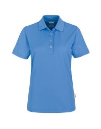 Hellblaues Funktions Poloshirt Damen mit weißer Knopfleiste für Pflege und Empfang
