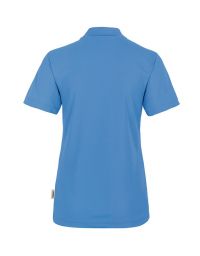 Hellblaues Funktions Poloshirt Damen mit weißer Knopfleiste für Pflege und Empfang